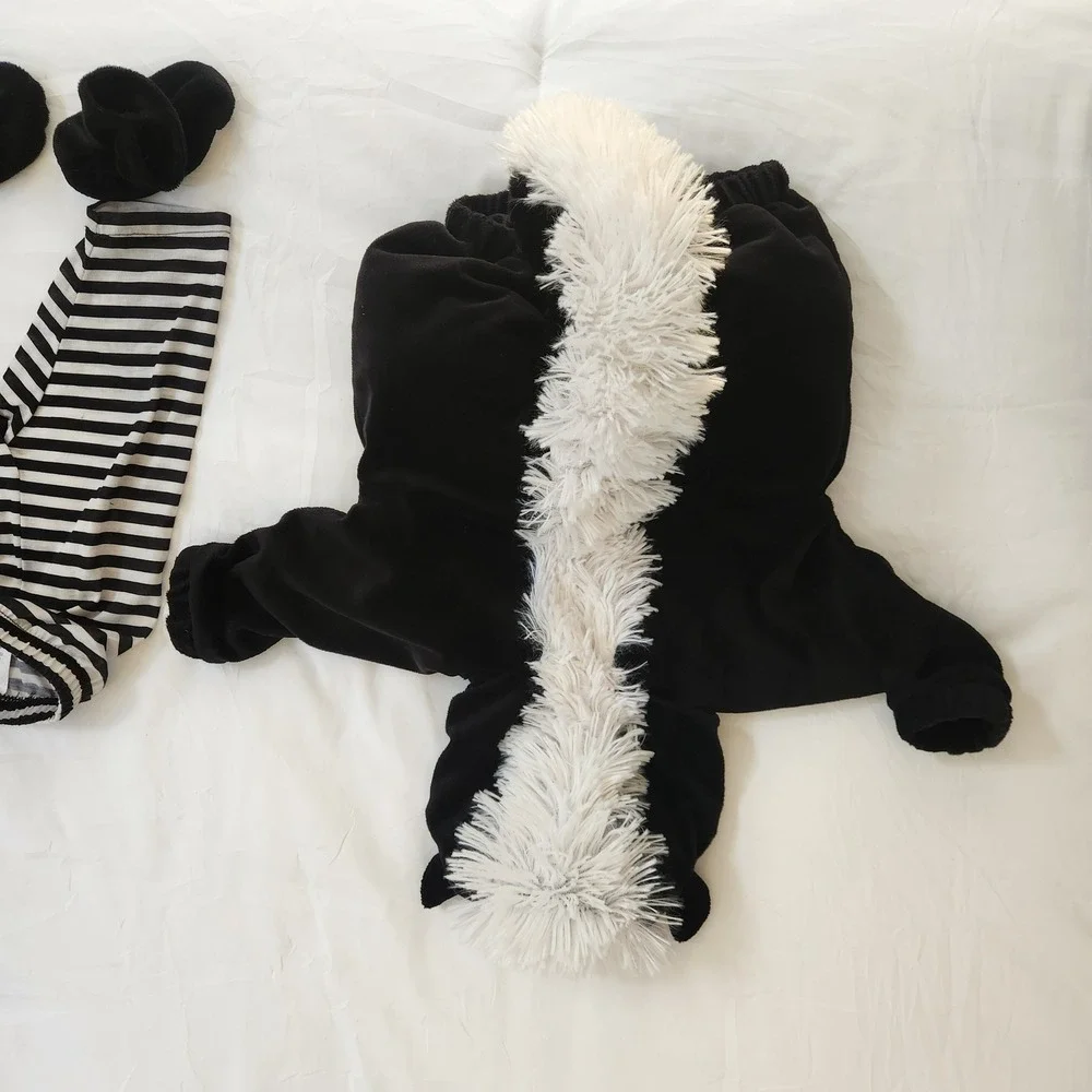 Black White Plush Skunk Costume Set Kids 0-6M, Halloween, cos play, baby, funny